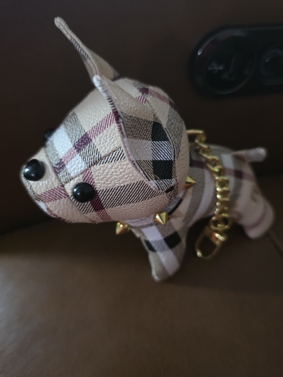 Other - New Plaid Leather Dog Charm Keychain with Gold Studs - Beige Pink